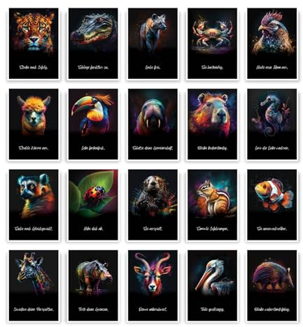 papeal metaFox Tierpostkarten Spirit Animals - 44 Motivationskarten mit inspirierenden Sprüchen - Hochwertige Postkarten mit Tiermotiven - Mutmachkarten für Postcrossing, Grüße & Dekoration