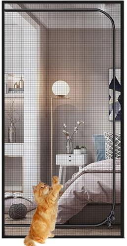 DTREEL Cat Screen Door Reinforced Pet Proof Screen Door Zipper Curtain To Keep Dogs And Cats Out Stop Cats Running Out Screen Door With Zipper For Living Room Bedroom(B,100x210cm)