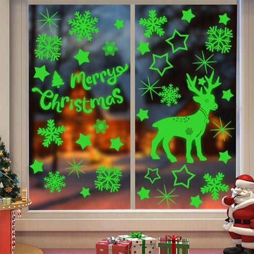 2 Fogli Vetrofanie Natalizie Vetrofanie Fluorescenti Vetrofanie in PVC Adesivi Luminosi Natalizi Decorazione Natalizia Finestra Decorazione Invernale Decorazioni Natalizie per Vetrine Vetrine (B)