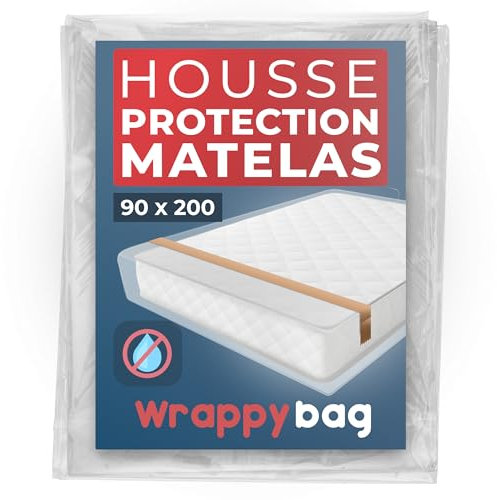 WRAPPYBAG – Housse de Protection en Plastique pour Matelas – Sac de Rangement Imperméable à rabat scellable – Pour Déménagement, Stockage & Transport – 90x200 cm