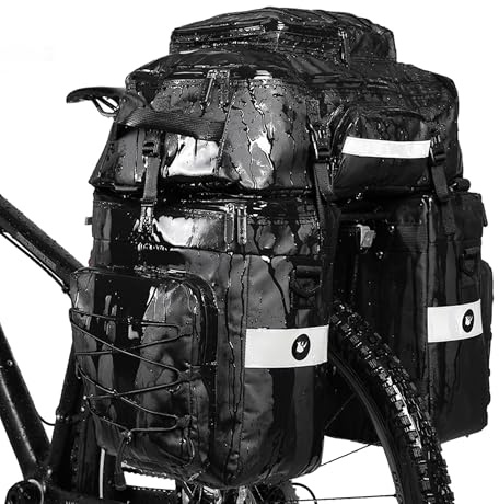 ENJOHOS 3-in-1 Fahrradtaschen für Gepäckträger 75L Fahrradtasche Wasserdicht Fahrrad Taschen hinten Gepäckträgertasche Fahrradrucksack mit Regenschutz und Schultergurt, Schwarz