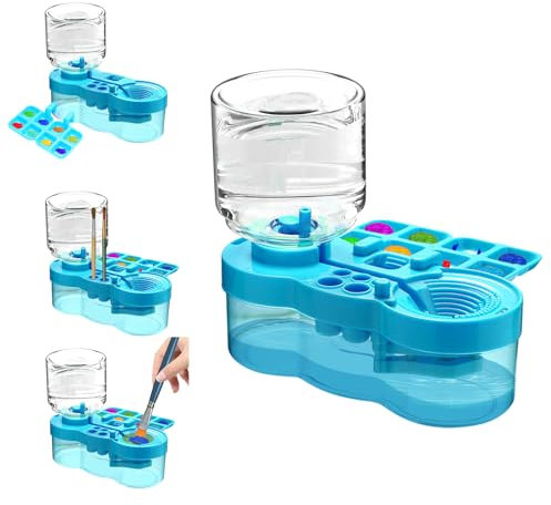 Paint Brush Cleaner with Paint Tray, 2025 Upgraded 6-in-1 Water Circulation Rinser Paintbrush Cleaner with Drain and Brush Holder, Painting Supplies for Acrylic, Watercolor, Water Based Paints Blue