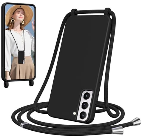Woijrly Handykette für Samsung Galaxy S21 FE Hülle mit Band, Weiche TPU Silikon Necklace Handyhülle mit Abnehmbar Kordel, Verstellbar, Stossfest Handy Schutzhülle für Samsung Galaxy S21FE, Schwarz