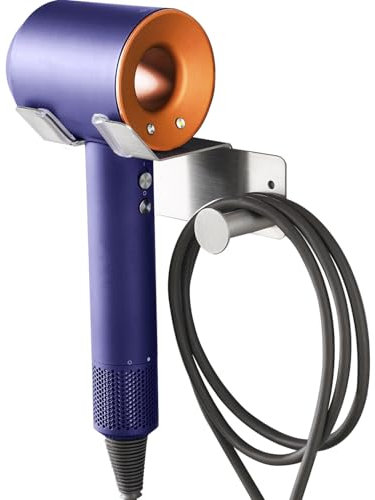 BANJEKT Hair Dryer Holder, Hairdryer Holder Wall Mounted, Self Adhesive Hairdryer Holder Station, Stainless Steel Hair Dryer Stand, Hair Dryer Storage Waterproof for Bathroom