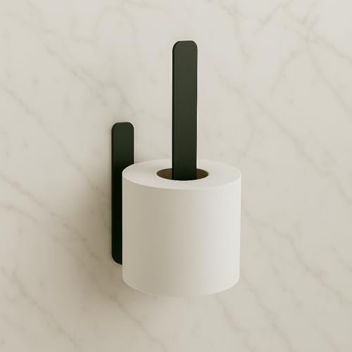 Homemetall Toilettenpapier Aufbewahrung in Schwarz - Ersatzrollenhalter Toilettenpapier ohne Bohren - Klopapier Aufbewahrung aus Aluminium für die Wand - WC-Rollen Aufbewahrung selbstklebend