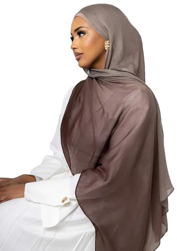 Txmout Ombre Modal Hijab Scarf for Women Muslim, Soft Lightweight Headscarf (Deep Brown - Taupe)