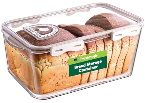 Freshmagis Airtight Bread Box for Kitchen Counter – Bread Storage Container with Lid, Time-Recording Bread Keeper for Homemade Bread, Bagels, Baked Goods & Pastries