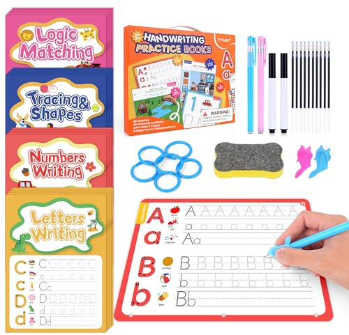 YPLUS Magisches Übungsheft für Kinder ab 3-8, Wiederverwendbar Dual-Modus | 86 Aktivitäten Alphabet Zahlen, Magic Groove & Whiteboard, Geschenk ab 3