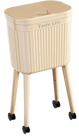 Ioensy Poubelle à Poussoir Bac à Déchets surélevé avec Couvercle Roues Universelles Compartiment Intérieur et Extérieur Seau de Rangement Polyvalent Matériau, Jaune