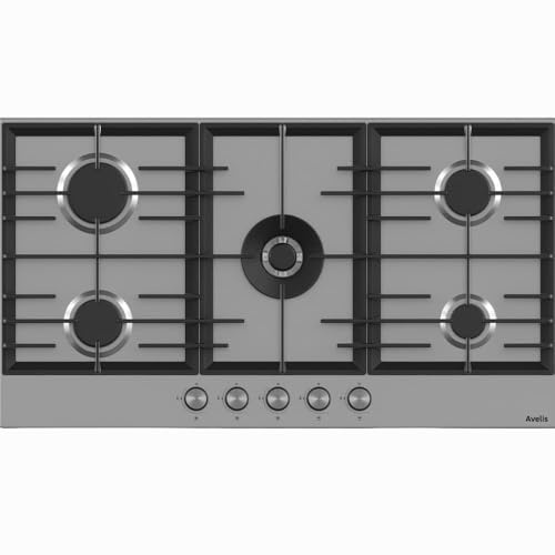 Avelis 90cm 5 Burner Stainless Steel Gas Hob With Central Wok Burner