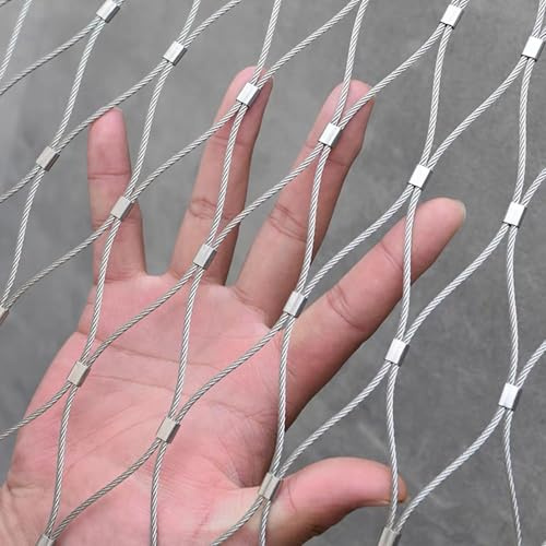 JHIAADEY 304 Edelstahl-Seilnetz Maschendrahtzaun,Multifunktionales Metallgeflecht,Sicherheitsnetz Treppenschutzzaun,Sturzsicheres Edelstahl-Sicherheitsnetz FüR Garten(12 * 3m/39.4 * 9.8ft)