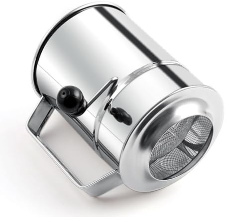 FACAIIO Stainless Steel Flour Strainer with Rotating Crank Handle for Effortless Sifting, Fine Mesh Sieve for Cake Making, 8 Cup Capacity