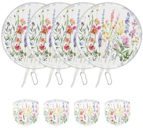 4 Pcs Hand Fan Folding,Chinese Japanese Style Foldable Fan,Summer Handheld Folding Fans Beautiful Patterns For Wedding Party Home Decor Personal Decoration (4Pcs Watercolor Wildflowers)