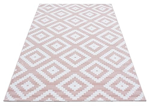 KADIMA DESIGN Wohnzimmerteppich Geometrisches Design Pflegeleicht Elegant Waschbar Langlebig Strapazierfähig Pink 240x340 cm Schlafzimmer Wohnzimmer Oeko-TEX Fußbodenheizung geeignet | INN