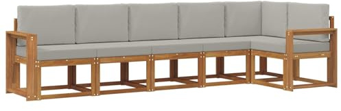 vidaXL Outdoor-Sofagarnitur mit Kissen 6 pcs Natürlich und Hellgrau, Modernes Garten-Sofa, Langlebiges Outdoor-Sofa-Set, Lounge-Möbel für die Terrasse, Bequeme Sitzgelegenheiten