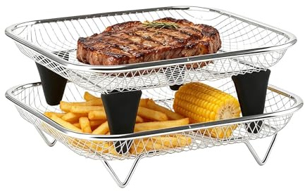Air Fryer Rack Stainless Steel Stackable Tray | 2-Piece Air Fryer Dehydrator Rack for Roasting Baking Grilling Broiling Home Bar Apartment Kitchen Counter