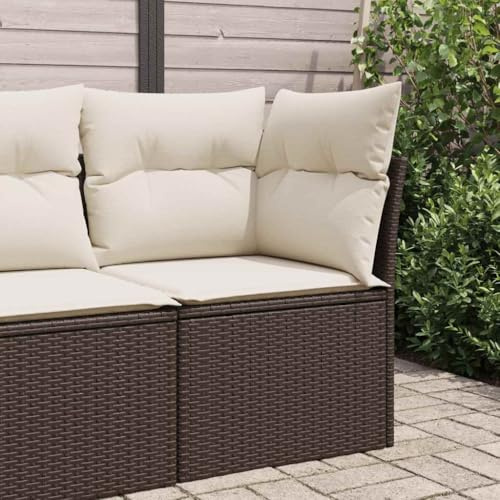 Brown PE Rattan Garden Corner Sofa with Cushions, UV-Resistant Patio Sectional Set with Washable Seat Cushion Cover, Sturdy Powder-Coated Steel Frame, Flexible Modular Design for Outdoor Lounge Deck