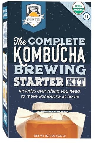 Fermentaholics The Complete Kombucha Brewing Starter Kit: Live Kombucha Scoby- Fermented Starter Tea-Glass Brew Jar-Sugar & Tea-Instructions & Recipes + More! N/A
