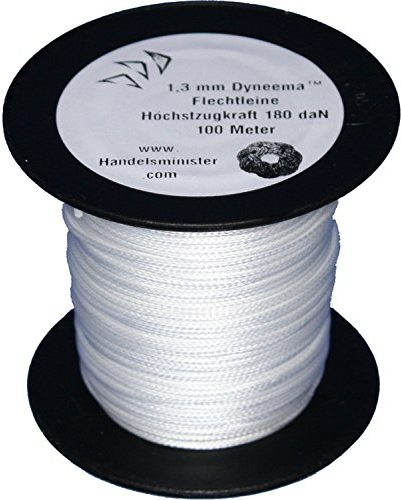 Handelsminister.com Dyneema Drachenschnur 180daN weiß 1,3mm sehr dehnungsarm geflochten Einleiner Lenkdrachen, Länge: 100m, Durchmesser: 1.3mm, Bruchlast: 180daN