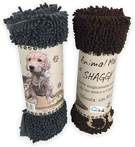 Tex family - Tappeto Magico Shaggy per Cani e Gatti | Morbido e Assorbente | Antiscivolo, Sicuro e Confortevole | Lavabile in Lavatrice, Grigio, 50 x 80 cm, Microfibra