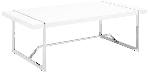 Table Basse Rectangulaire 120 x 60 en MDF Blanc Laqué et Métal Chromé pour Salon de Style Moderne ou Contemporain Beliani