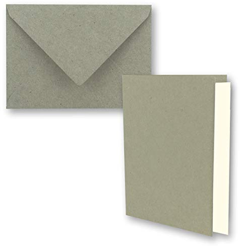 NEUSER PAPIER 50x graues Vintage Kraftpapier Falt-Karten Set mit Umschlägen und Einlegern DIN A6-10,5 x 14,8 cm - grau - Recycling - blanko