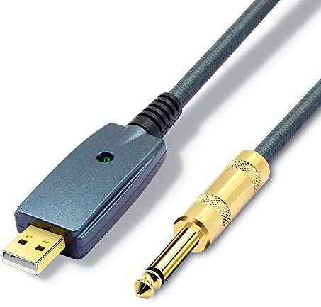 SiYear USB Guitar Cable -USB Interface Male to 6.35mm 1/4 TS Mono Electric Guitar Converter Cable, Guitar Computer Connector Cord Adapter for Instruments Recording Singing Etc(Blue Grey-3M