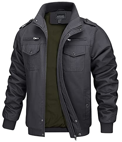 MAGCOMSEN Jacke Stehkragen Herren Übergangsjacke Frihling Fliegerjacke Casual Cargo Jacke Outdoor Leicht Herrenjacke, Grau XXL