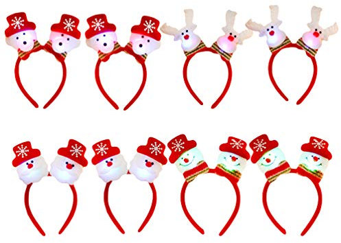 8 pièces -tête de Noël Lumineux Bandeaux Cheveux en Forme de Bonhomme de Neige Cerf LED -tête de Peluche Cheveux Accessoires pour Fête Noël dEnfant