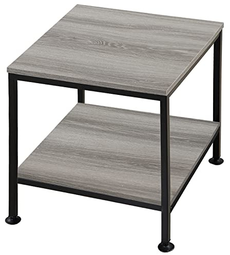 KirKical; 20 Inch Square End Table, 2-Tier Metal Frame Rustic Grey