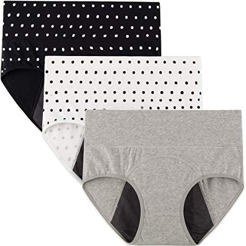 INNERSY Menstrual Pants High Waist Period Proof Underwear Light Flow Postpartum Panties Pack of 3 (UK14, 2 Printing/1 Solid)