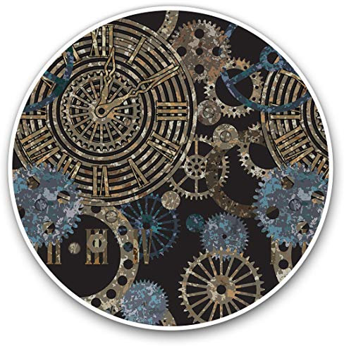 Vinyl-Aufkleber (2 Stück), 7,5 cm – Steampunk-Zahnräder-Muster, Uhrwerk, #24259