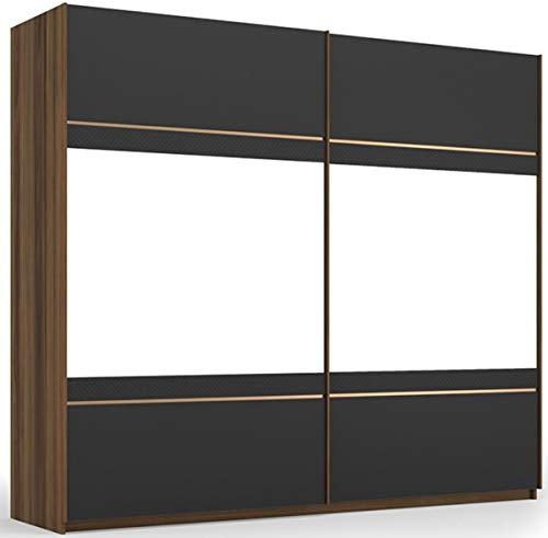 Casa Padrino Luxus Schlafzimmerschrank Braun/Grau/Messingfarben 254 x 68 x H. 230 cm - Edler Massivholz Kleiderschrank mit 2 verspiegelten Schiebetüren - Luxus Schlafzimmer Möbel