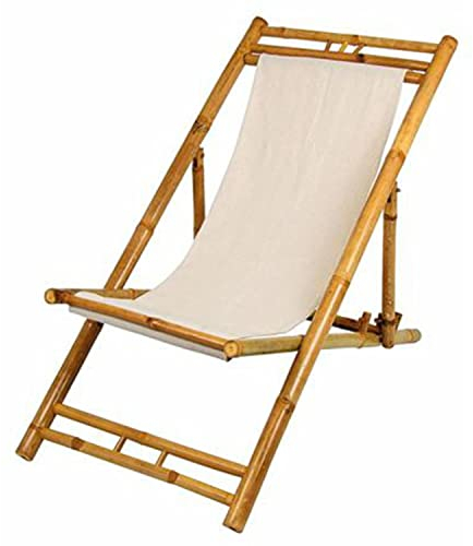 Bambus Relax Liegestuhl Beige Strandstuhl Terrassenliege Gartenstuhl 60x135cm