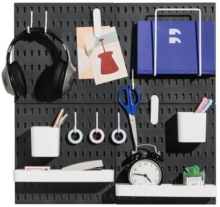 Keepo Stecktafel-Kombinationsset mit 4 Stecktafeln und 14 Zubehörteilen, modulares Aufhängen für Wand-Organizer, Bastelorganisation, Ornamente, Kinderzimmer, schwarz, Stecktafeln für Wände
