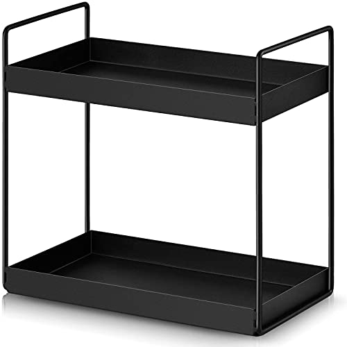 APAFISH 2-Tier Bathroom Countertop Organiser Vanity Tray Cosmetic & Makeup Storage Kitchen Spice Rack Standing Shelf, Black