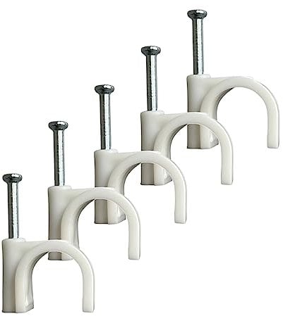 White Round Cable Clips with Fixing Nail K-Type 50pcs (14mm)