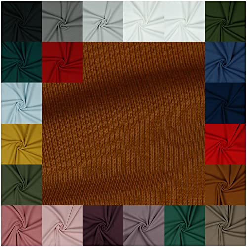VmG-Store RIB Jerseystoff gerippt Uni Meterware 21 Farben zur Auswahl Tex zertifiziert Nähstoff (100 x 145cm, 053 I Cognac)