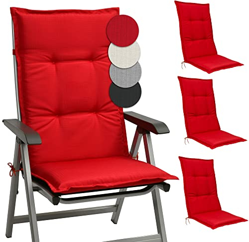 Beautissu 4er Set Hochlehner Auflagen Set Base HL 120x50x6cm Sitzkissen Rückenkissen Stuhlkissen für Gartenstühle Sitzpolster Rot