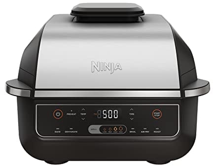 Ninja EG201 Foodi 6-in-1 Indoor Grill with Air Fry, Roast, Bake, Broil, & Dehydrate, 2nd Generation, Black/Silver