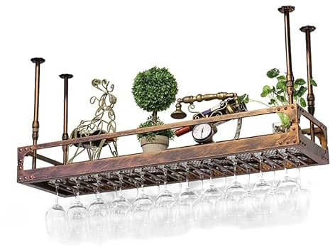 Pipi Zhu Hängender Weinglashalter, Weinregal An Der Decke, Blumenständer Im Europäischen Stil, Bar Vitrine，Restaurant-Wanddekorationsregal, Höhenverstellbar