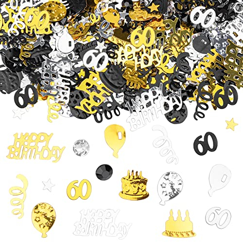 GoldRock Konfetti 60 Geburtstag Deko, 60. Geburtstag Deko Konfetti Gold Schwarz, Tischdeko Geburtstage 60, Glitzer Streudeko 60 Geburtstage Frau Mann, Geburtstagsdeko 60 Jahre