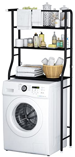 MOYIPIN 3-Tier Drum Washing Machine Storage Rack, Space-Saving Bathroom Shelf, Minimalist Style, 3 Shelves, Steel, Wall Mount, Black