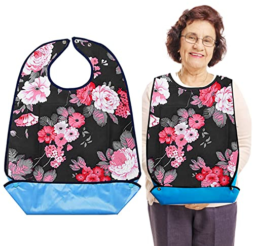 Cosysparks Erwachsenen-Latz, Bib für Erwachsene, Senioren & Behinderte, Blume, Wasserabweisend, Einstellbar, Crumb Catcher, Unisex, Adult