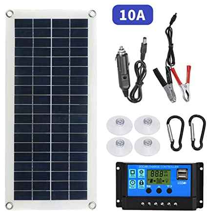 Aumotop Panel Solar Flexible 300W 12V 24V Módulo Monocristalino con Regulador de Carga Solar para Auto Caravana Barco Automóvil Casa