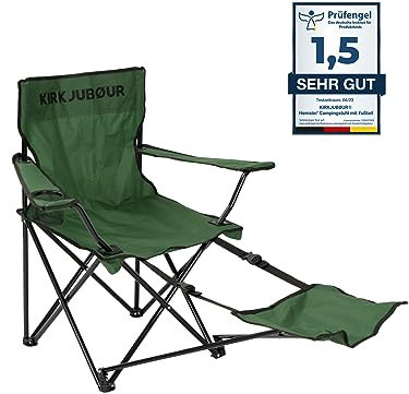 Kirkjubøur® Hemsön Campingstuhl mit Fußteil Outdoor Camping Klappstuhl Wandern Faltstuhl, inklusive Tragetasche, abwischbar und wasserabweisend, leichtes kompaktes Design (Grün)