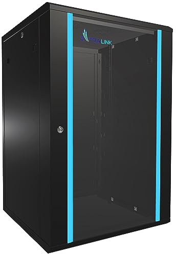 Extralink Serverschrank 19 Zoll 18HE – Netzwerkschrank 600mm Tiefe zur Wand- oder Standmontage, Traglast 100 kg, gehärtete Glastür, abschließbar 180° Öffnung, schwarz – für Heimnetzwerk & IT-Geräte