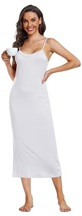Sopesil Fond de Robes Longue Lingerie Femme Chemise de Nuit Modal Jupon sous Robe Bandoulière Réglable Elégant Sexy Fonds de Robe Femme,Blanc,XXL
