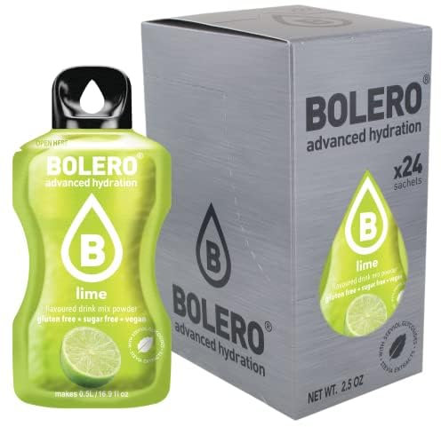 Bolero LIME 24x3g | Jus en poudre sans sucre, édulcoré à la stévia + vitamine C | pour enfants et sportifs | sans gluten, végétalien | saveur citron vert