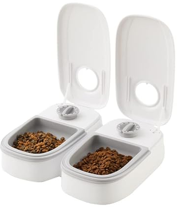 Wuudi Futterautomat Katze für 2 Mahlzeiten Futterautomat Hunde,Pet Feeder Futternapf mit Timer für Trockenfutter geeignet,Nassfutter für Kleine bis Mittlere Haustiere